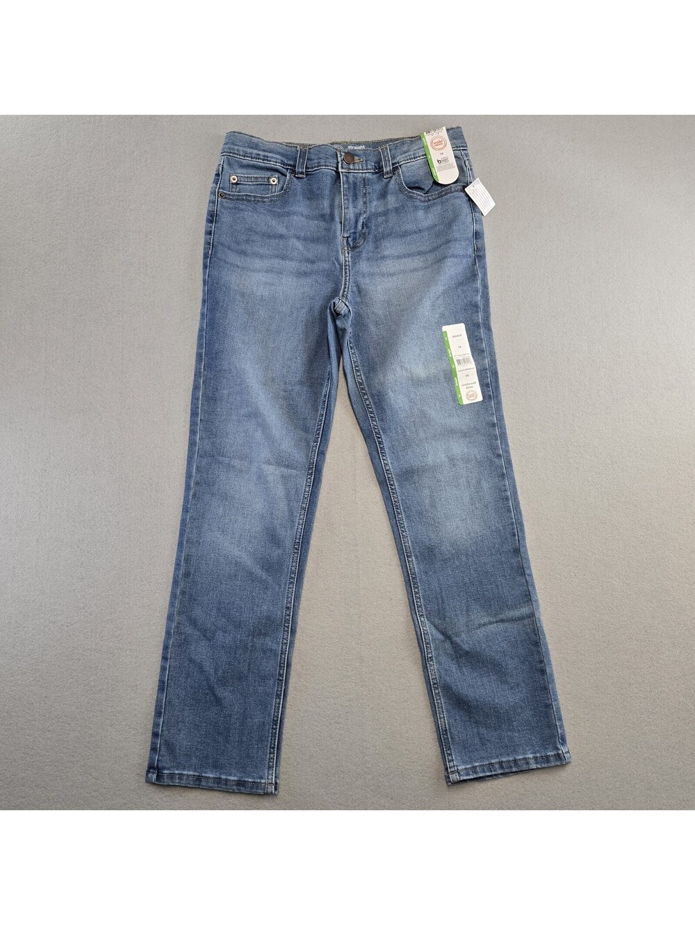 Wonder Nation Boys Straight Jeans Size 14 Reinforced Knee Vintage Wash Blue NWT